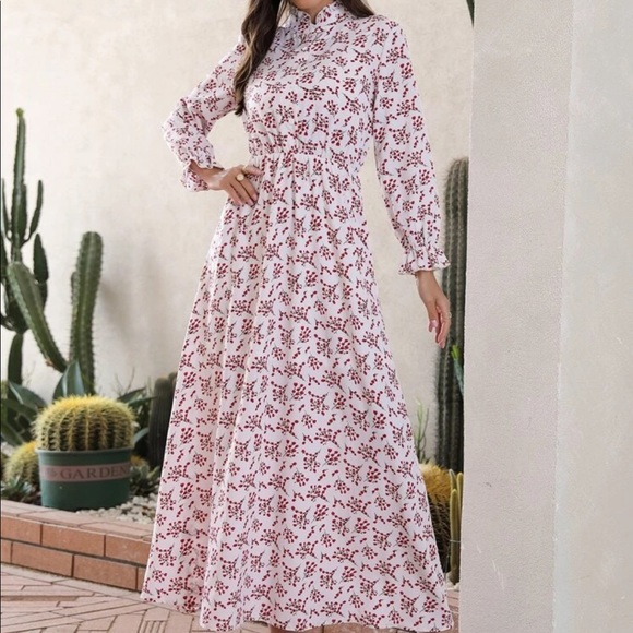 Allover print flounce sleeve shirt dress w/o belt - Picture 5 of 6